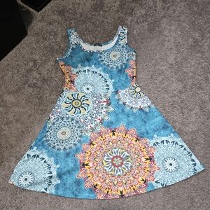 Floral Patterned Kids Dress - Blue and Orange